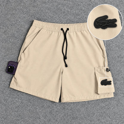 Short Cargo Elastano Tech Bege com patch Lacoste Sp Preto