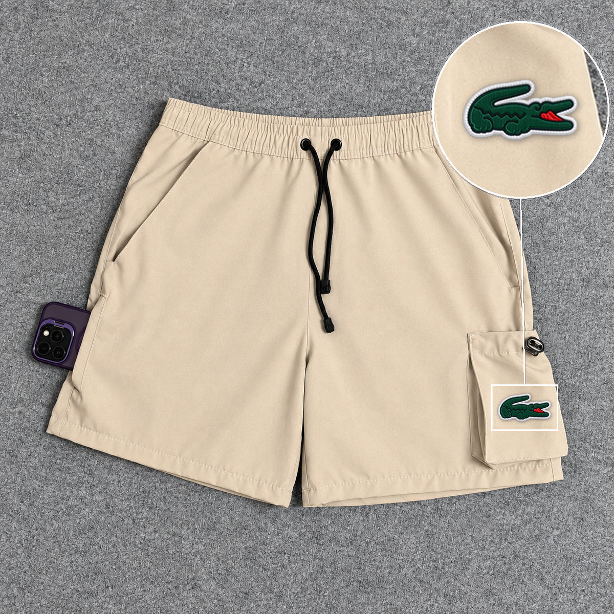 Short Cargo Elastano Tech Bege com patch Lacoste Sp