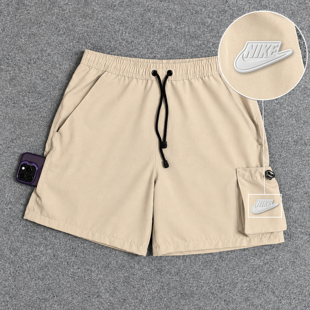 Short Cargo Elastano Tech Bege com patch Nike Branco