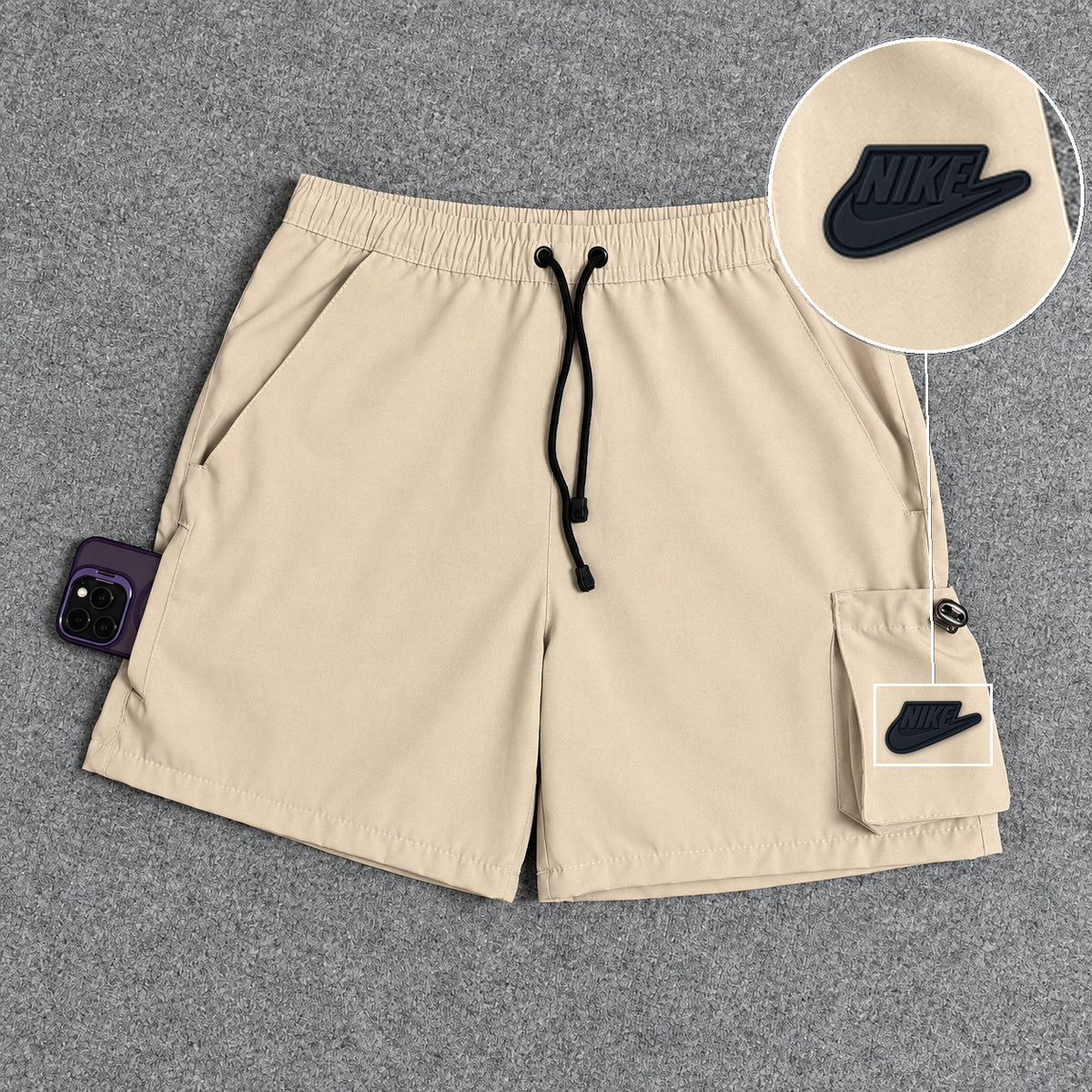 Short Cargo Elastano Tech Bege com patch Nike Preto