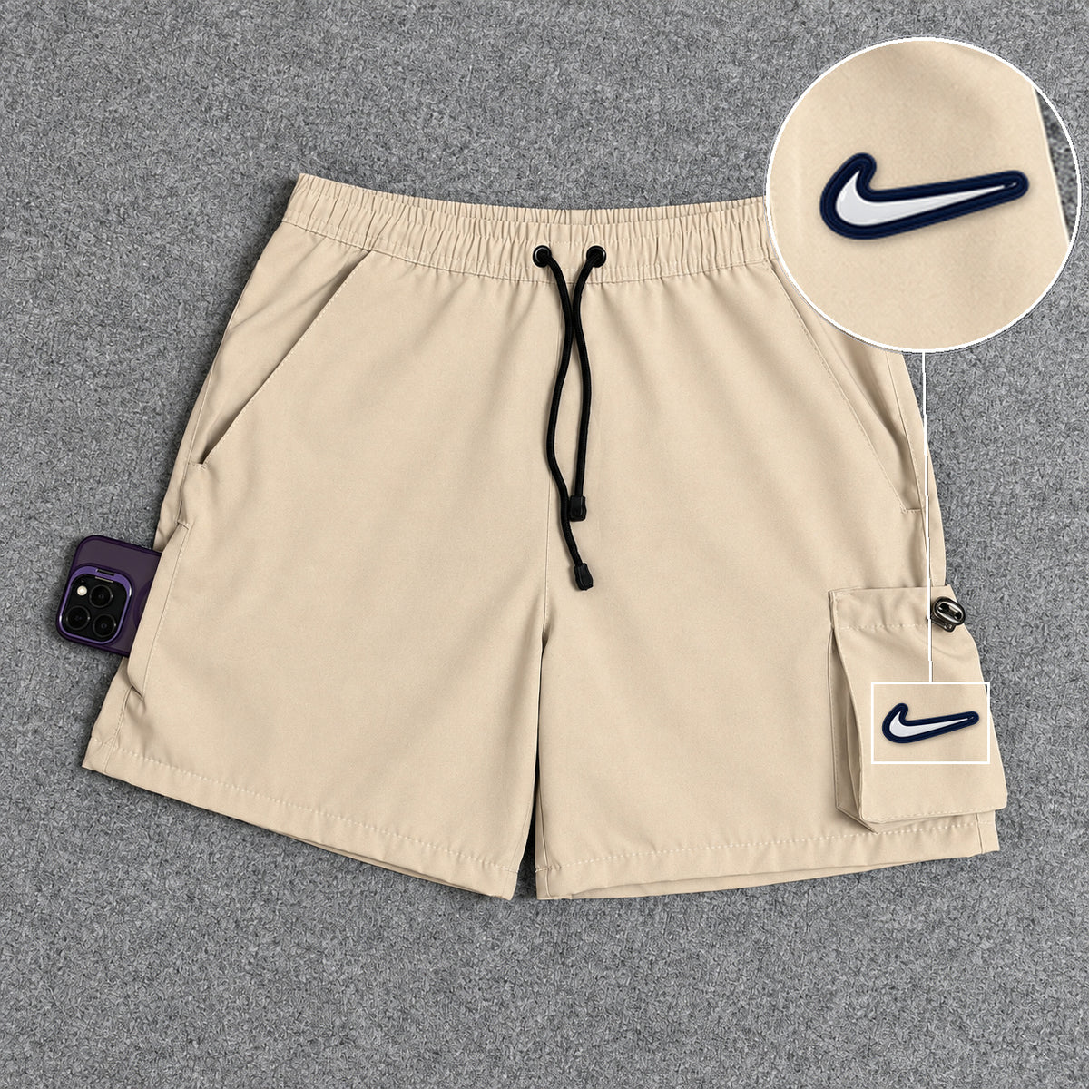 Short Cargo Elastano Tech Bege com patch Nike Resinado B P