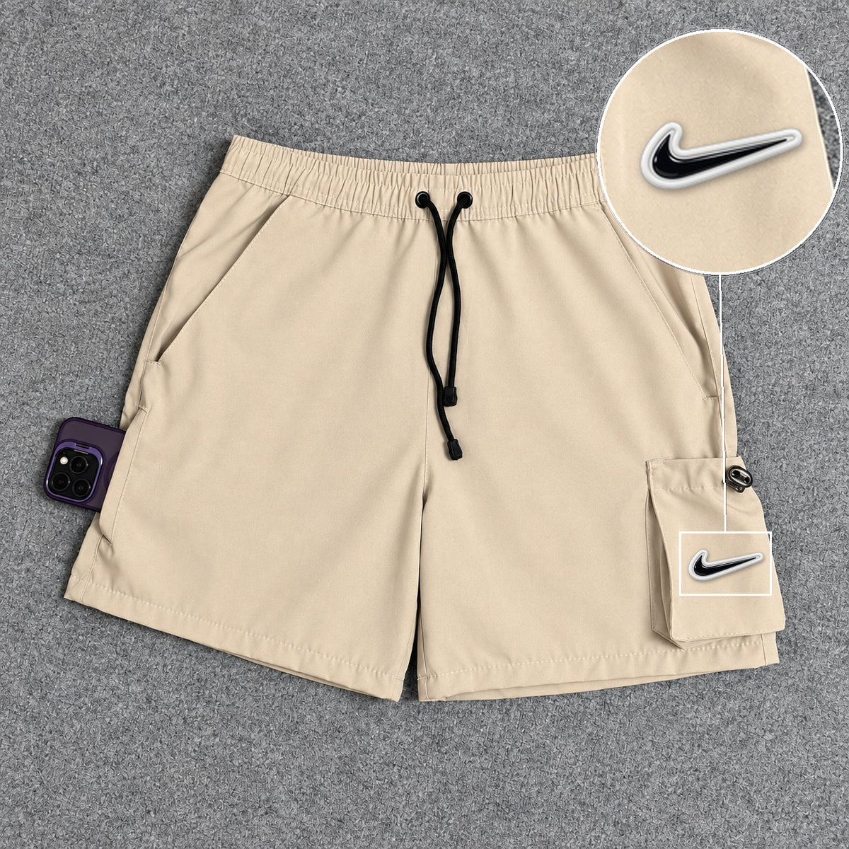 Short Cargo Elastano Tech Bege com patch Nike Rs P B