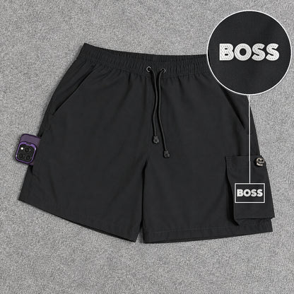 Short Cargo Elastano Tech Black com patch Boss Sp Branco