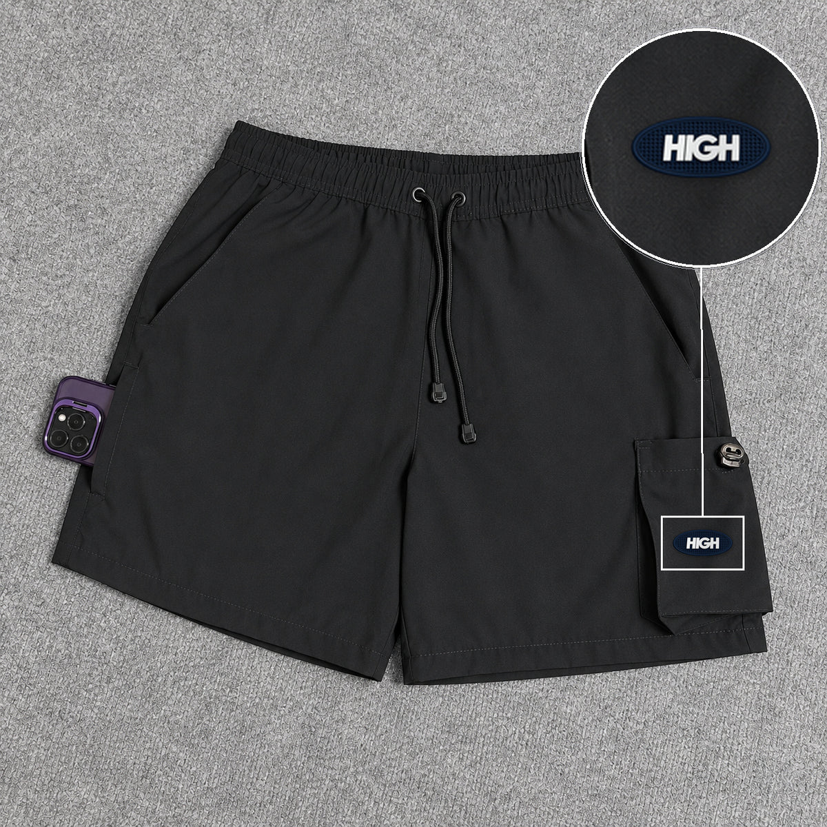 Short Cargo Elastano Tech Black com patch High Oval