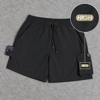 Short Cargo Elastano Tech Black com patch High Resina Oval Bege