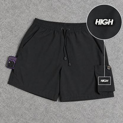 Short Cargo Elastano Tech Black com patch High Resina Oval Preta