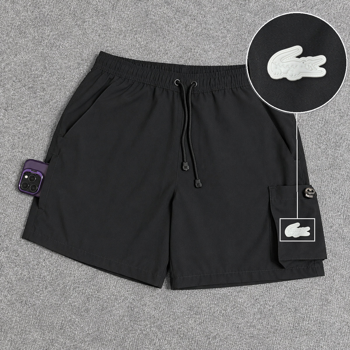 Short Cargo Elastano Tech Black com patch Lacoste Sp Branco