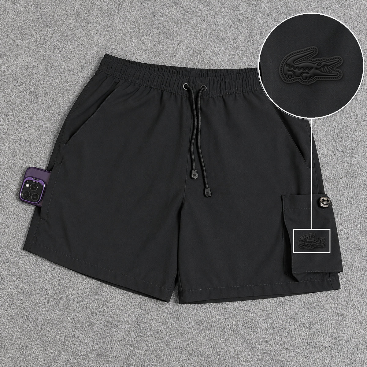 Short Cargo Elastano Tech Black com patch Lacoste Sp Preto