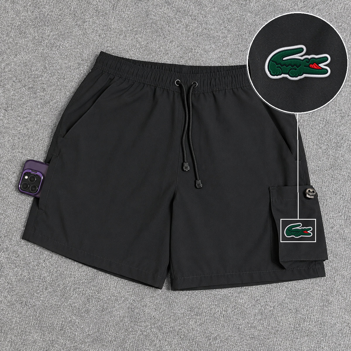 Short Cargo Elastano Tech Black com patch Lacoste Sp