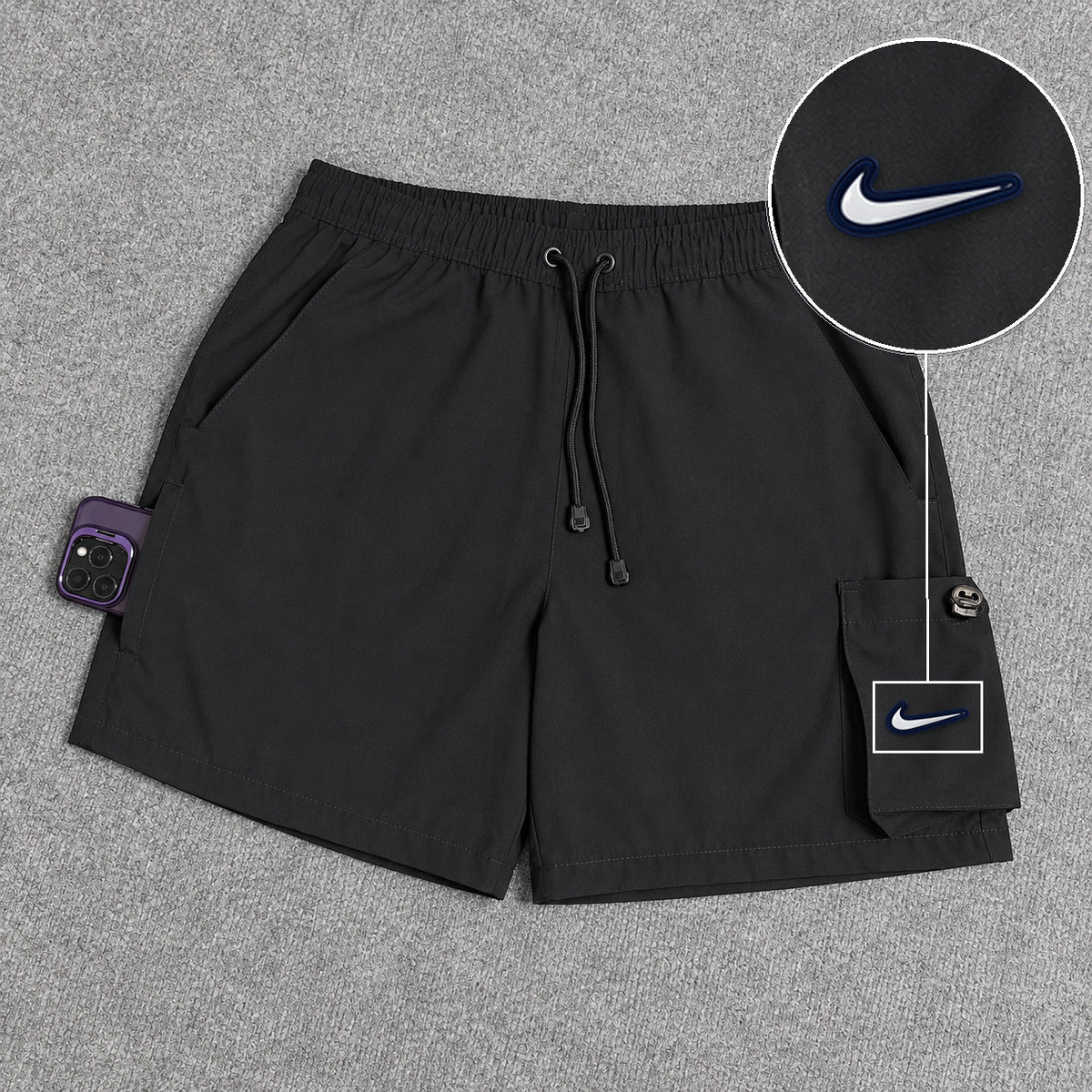 Short Cargo Elastano Tech Black com patch Nike Resinado B P