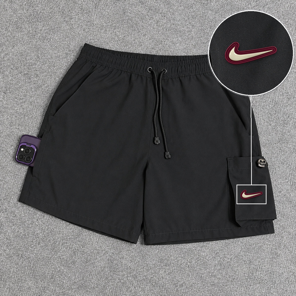 Short Cargo Elastano Tech Black com patch Nike Resinado Marrom