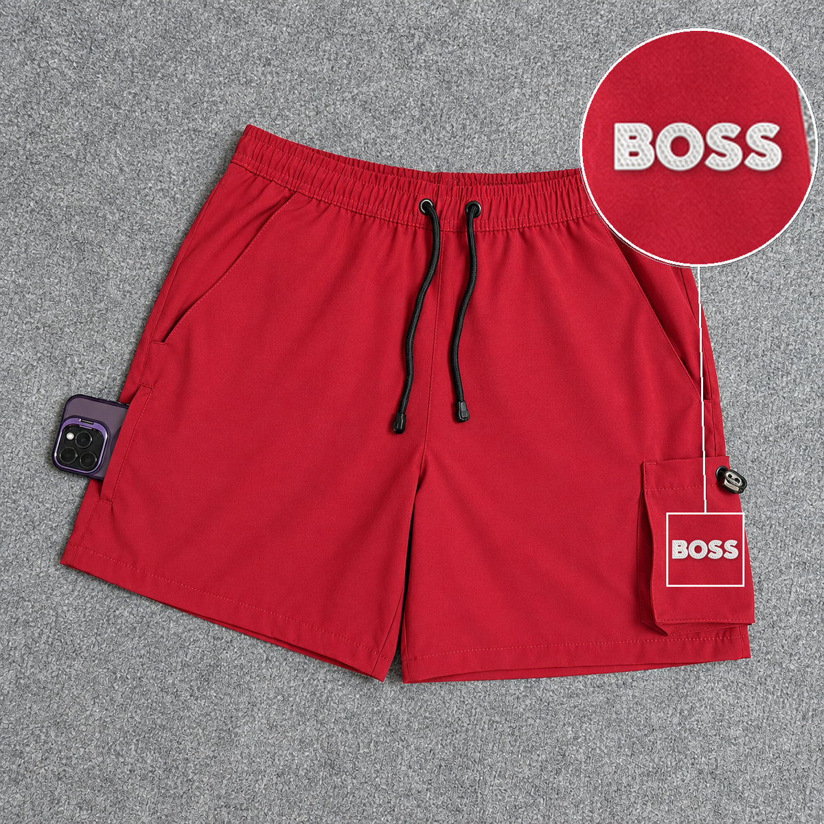 Short Cargo Elastano Tech Red com patch Boss Sp Branco