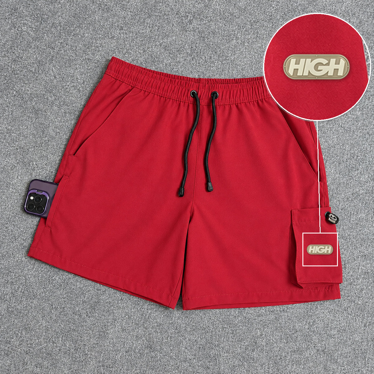 Short Cargo Elastano Tech Red com patch High Resina Oval Bege