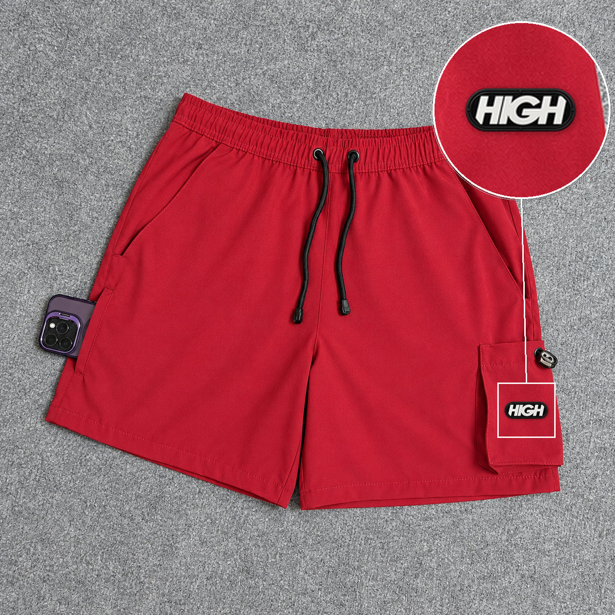 Short Cargo Elastano Tech Red com patch High Resina Oval Preta