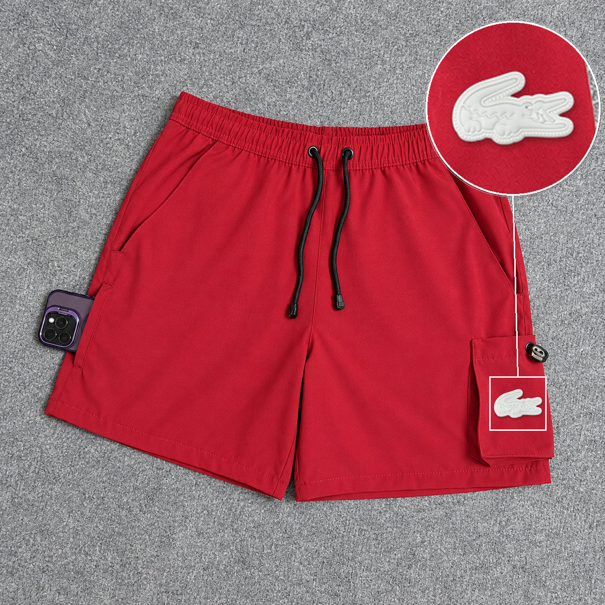 Short Cargo Elastano Tech Red com patch Lacoste Sp Branco