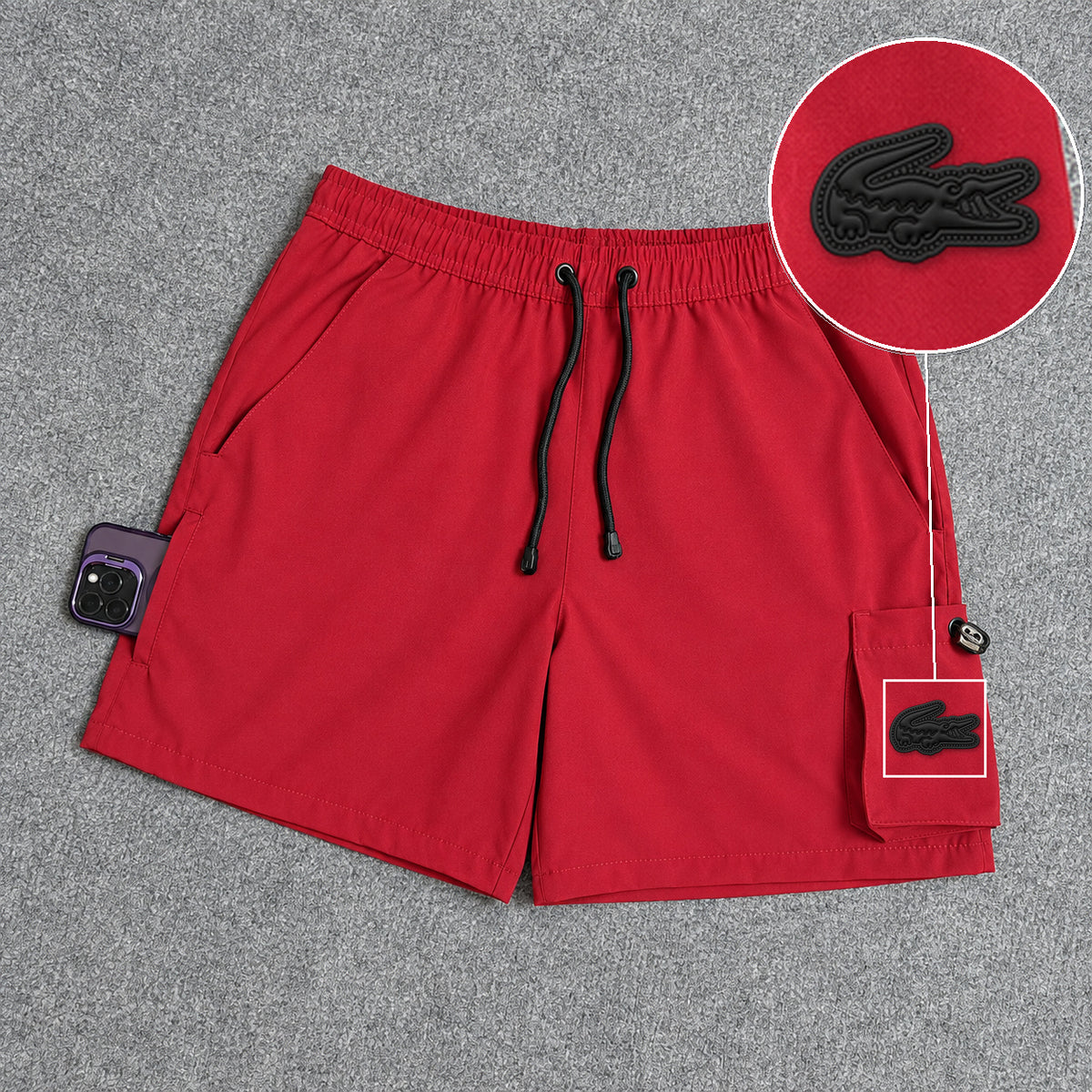 Short Cargo Elastano Tech Red com patch Lacoste Sp Preto