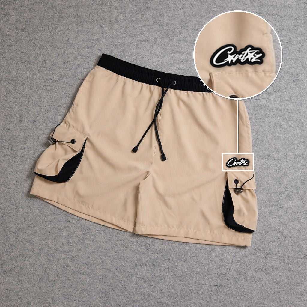 SHORT CARGO FOLLER COM REGULADOR BEGE com patch Cortez Escrito
