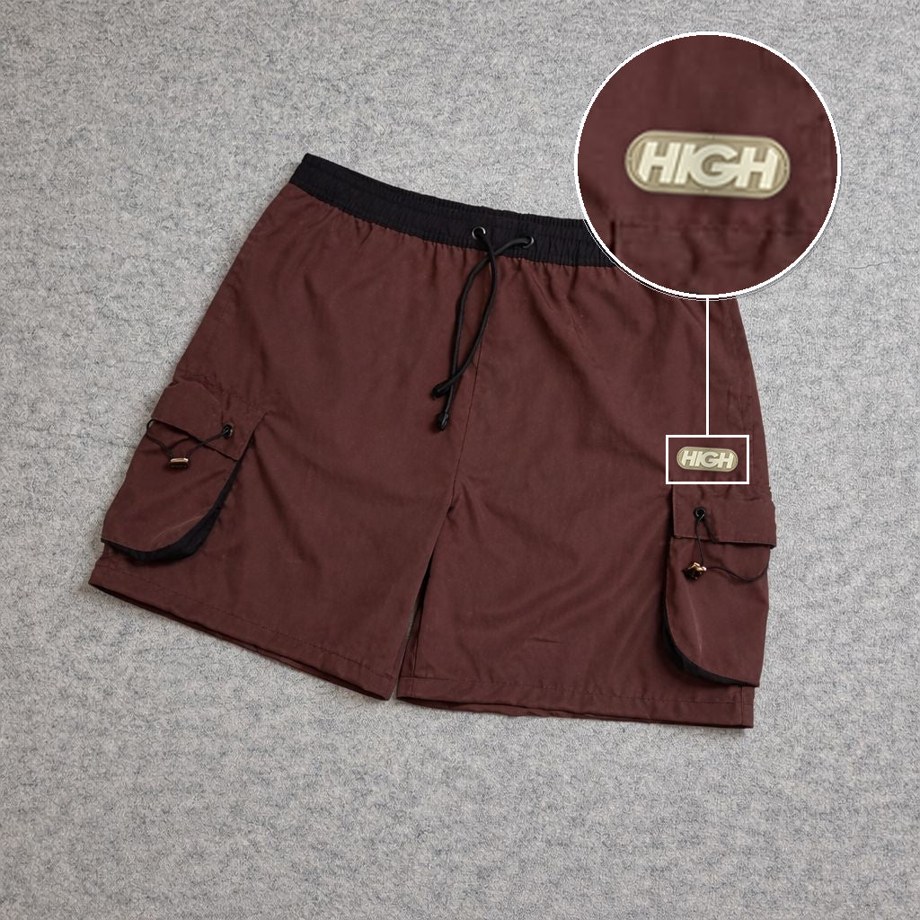 SHORT CARGO FOLLER COM REGULADOR MARROM com patch High Resina Oval Bege
