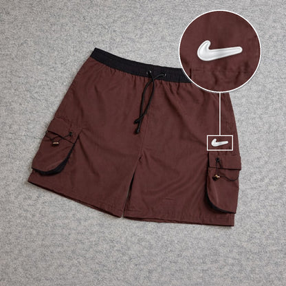 SHORT CARGO FOLLER COM REGULADOR MARROM com patch Nike Facao Sp Branca