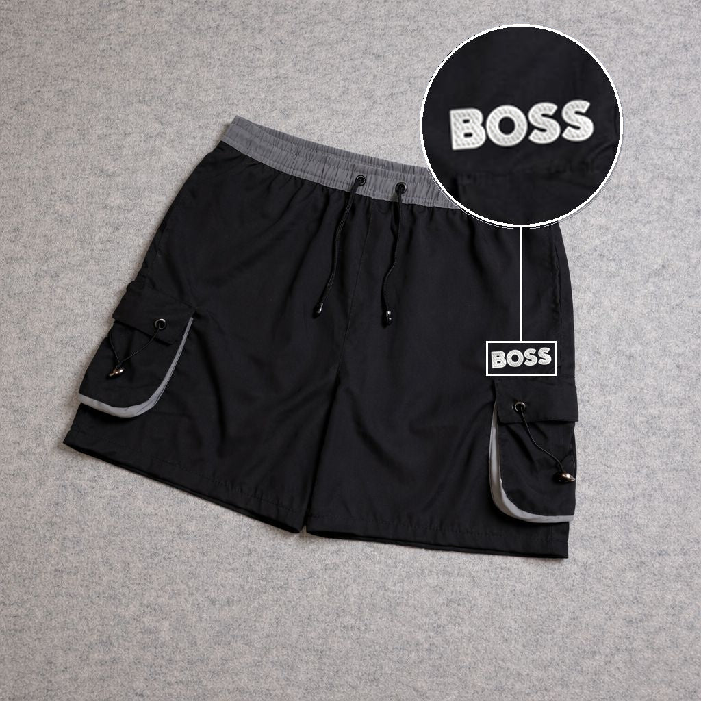 SHORT CARGO FOLLER COM REGULADOR PRETO com patch Boss Sp Branco