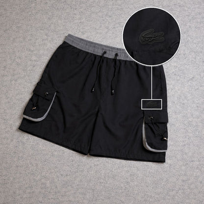 SHORT CARGO FOLLER COM REGULADOR PRETO com patch Lacoste Sp Preto