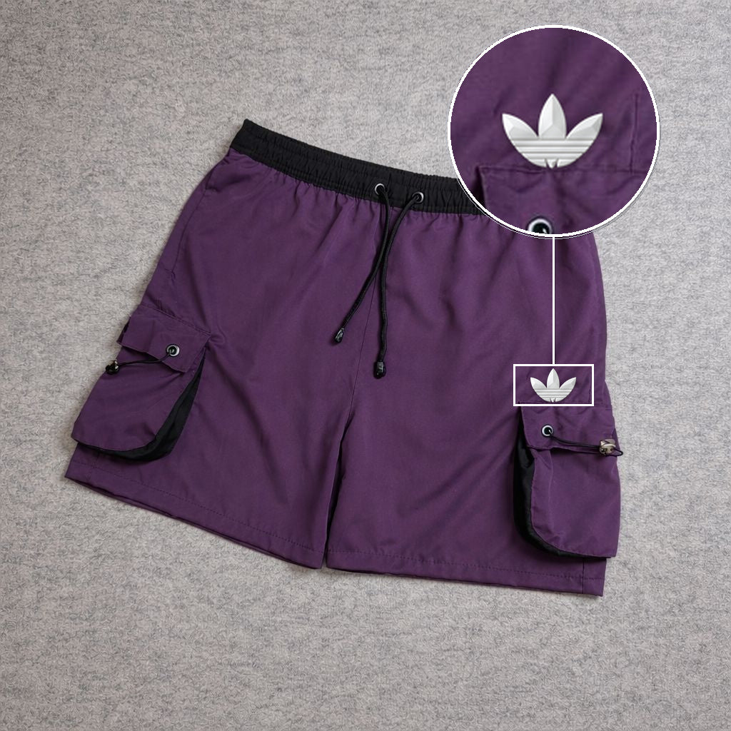 SHORT CARGO FOLLER COM REGULADOR ROXO com patch Adidas Branco