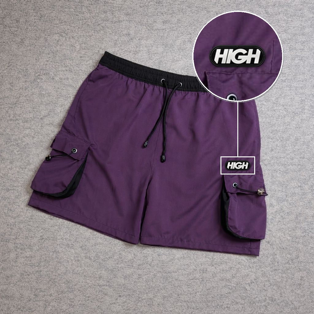 SHORT CARGO FOLLER COM REGULADOR ROXO com patch High Resina Oval Preta