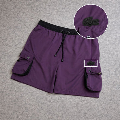 SHORT CARGO FOLLER COM REGULADOR ROXO com patch Lacoste Sp Preto