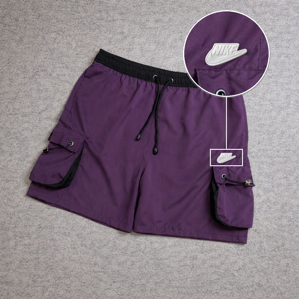 SHORT CARGO FOLLER COM REGULADOR ROXO com patch Nike Branco