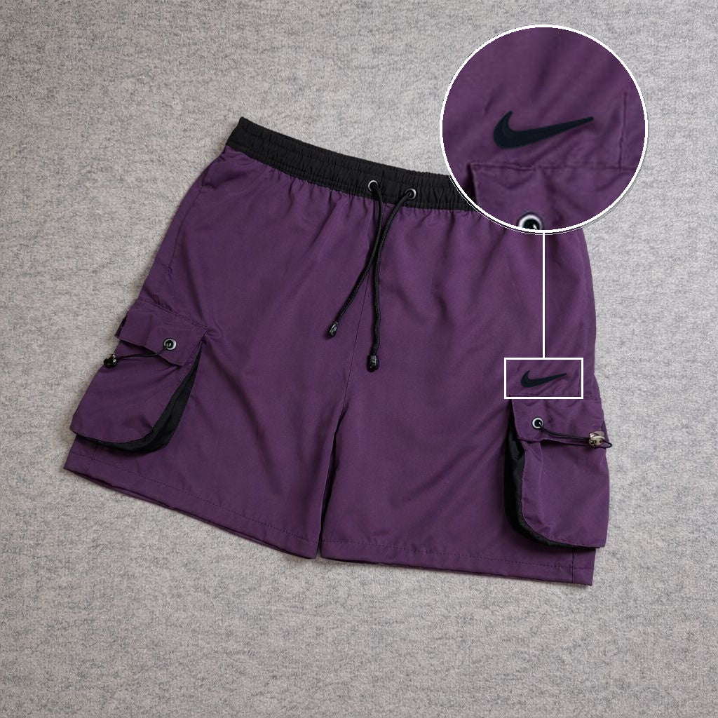 SHORT CARGO FOLLER COM REGULADOR ROXO com patch Nike Facao Sp Preto