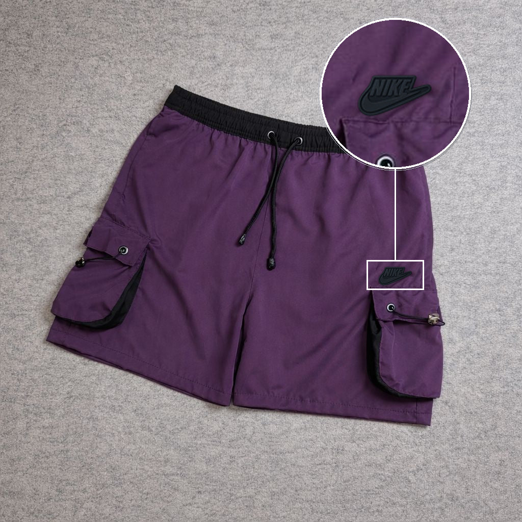 SHORT CARGO FOLLER COM REGULADOR ROXO com patch Nike Preto