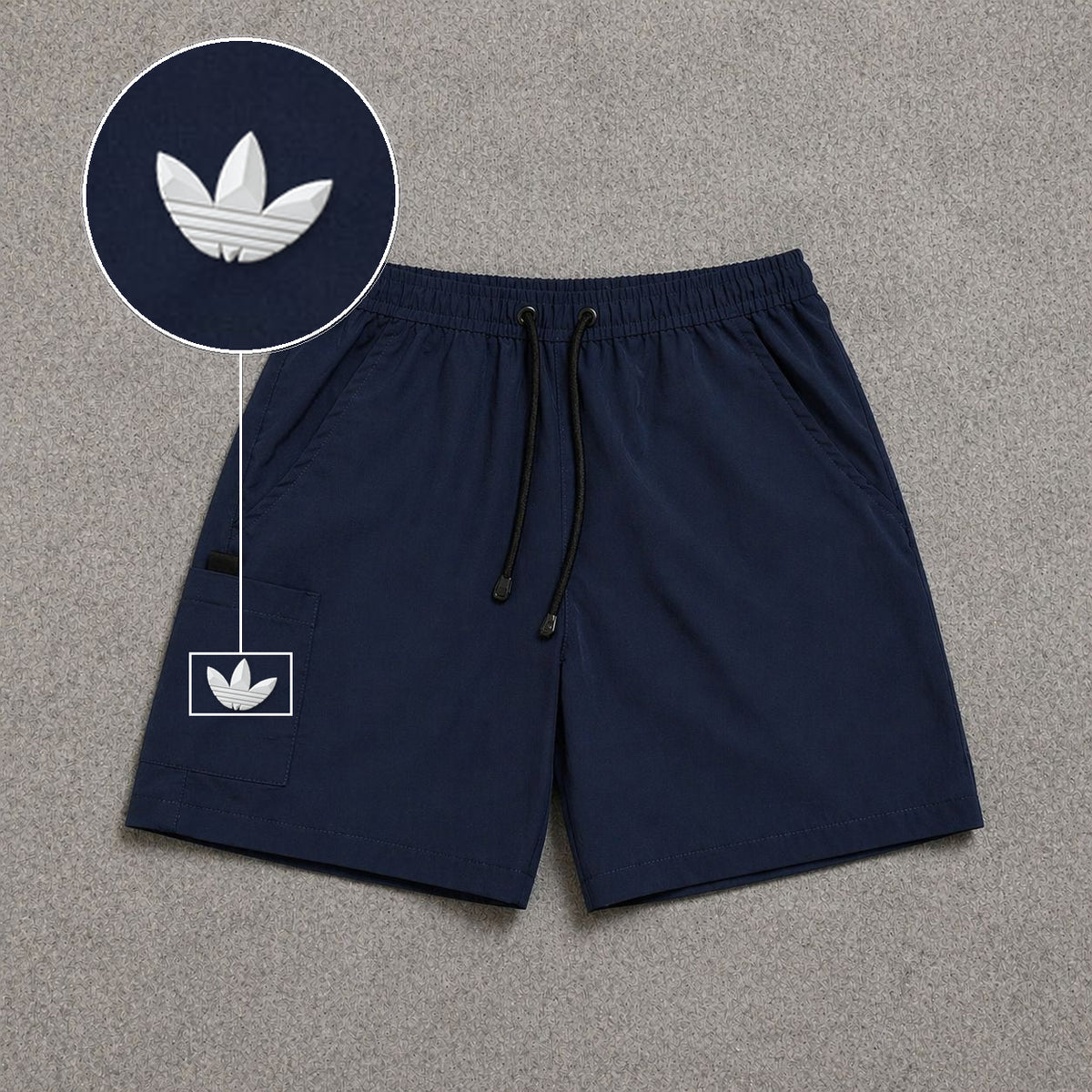 Short Cargo Street com Bolso Funcional Azul Escuro com patch Adidas Branco