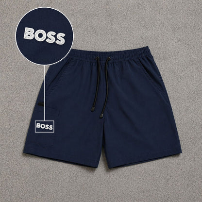 Short Cargo Street com Bolso Funcional Azul Escuro com patch Boss Sp Branco
