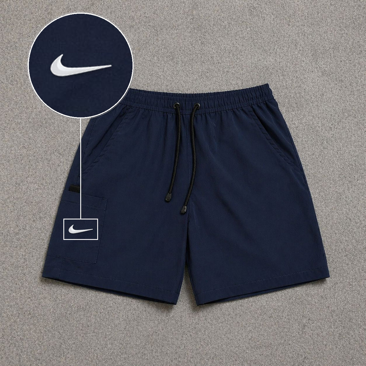 Short Cargo Street com Bolso Funcional Azul Escuro com patch Nike Swoosh Branco