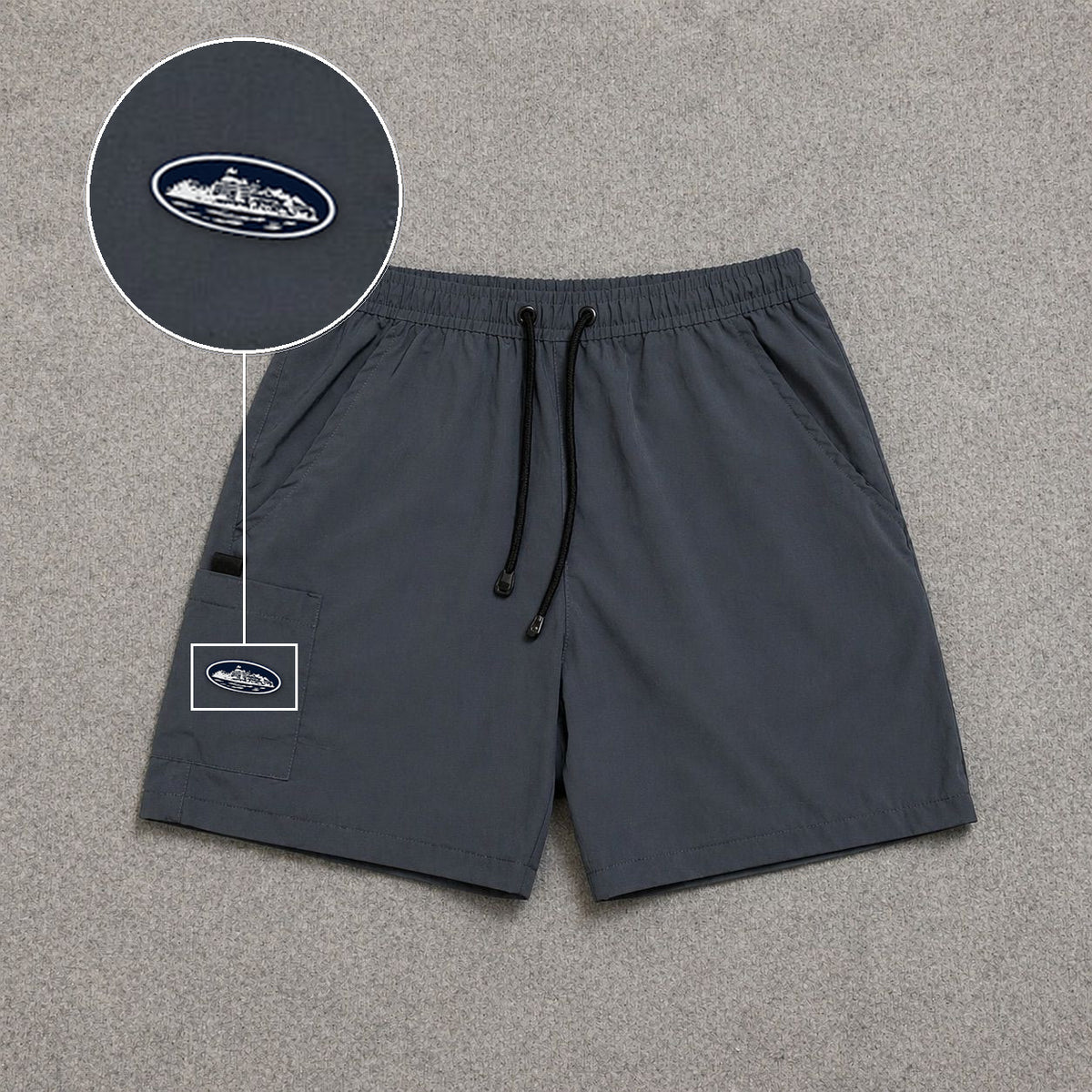Short Cargo Street com Bolso Funcional Cinza com patch Cortez Prisao