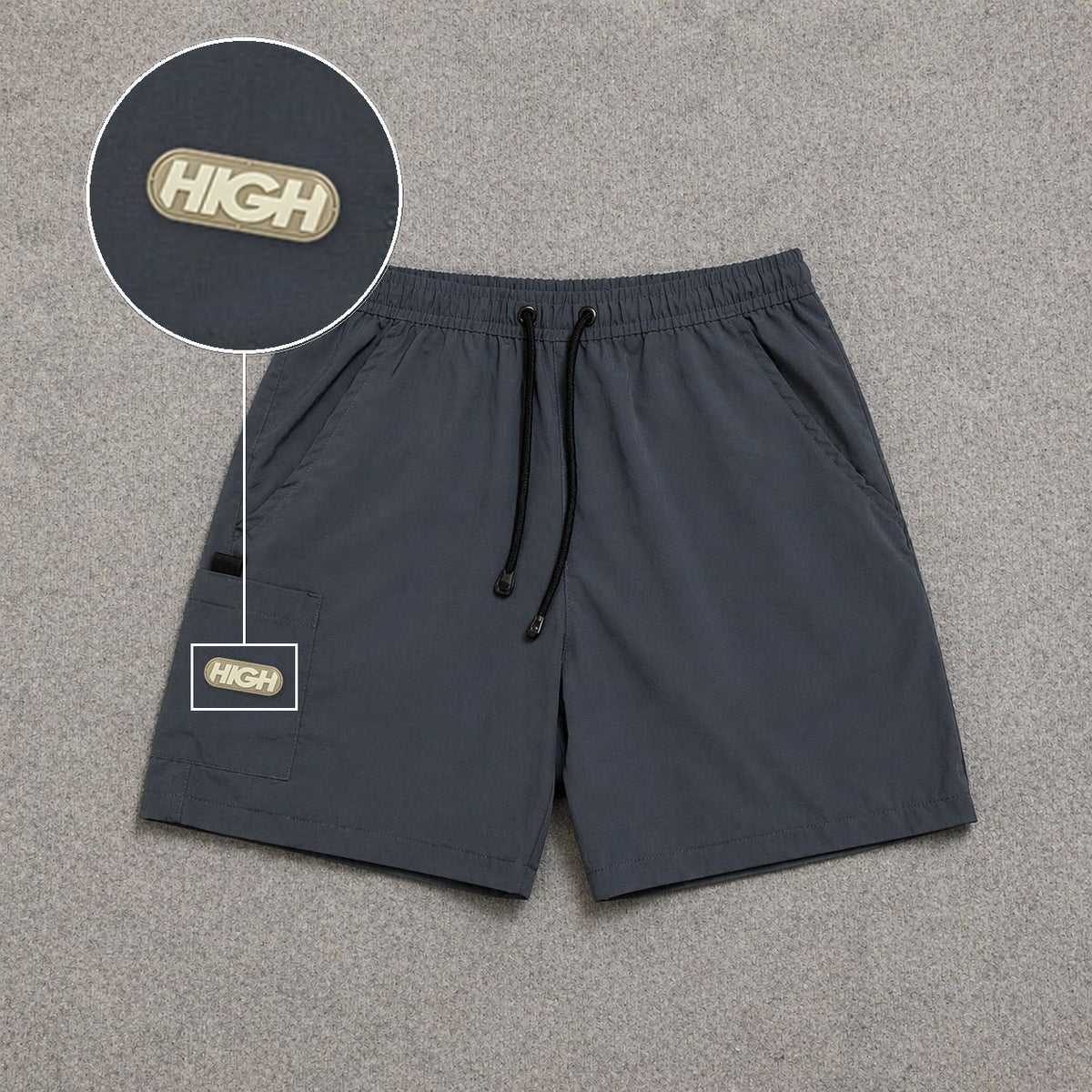 Short Cargo Street com Bolso Funcional Cinza com patch High Resina Oval Bege