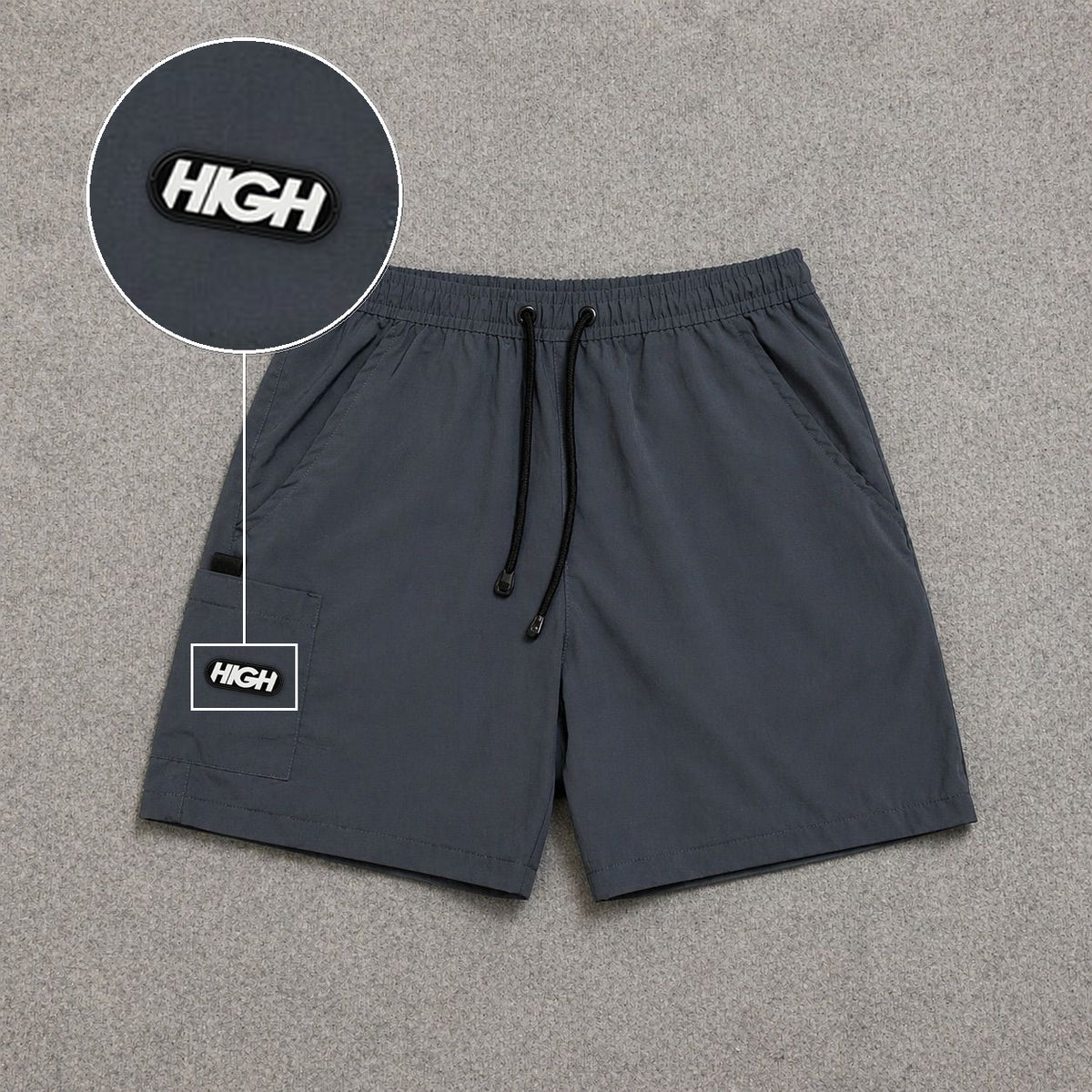 Short Cargo Street com Bolso Funcional Cinza com patch High Resina Oval Preta