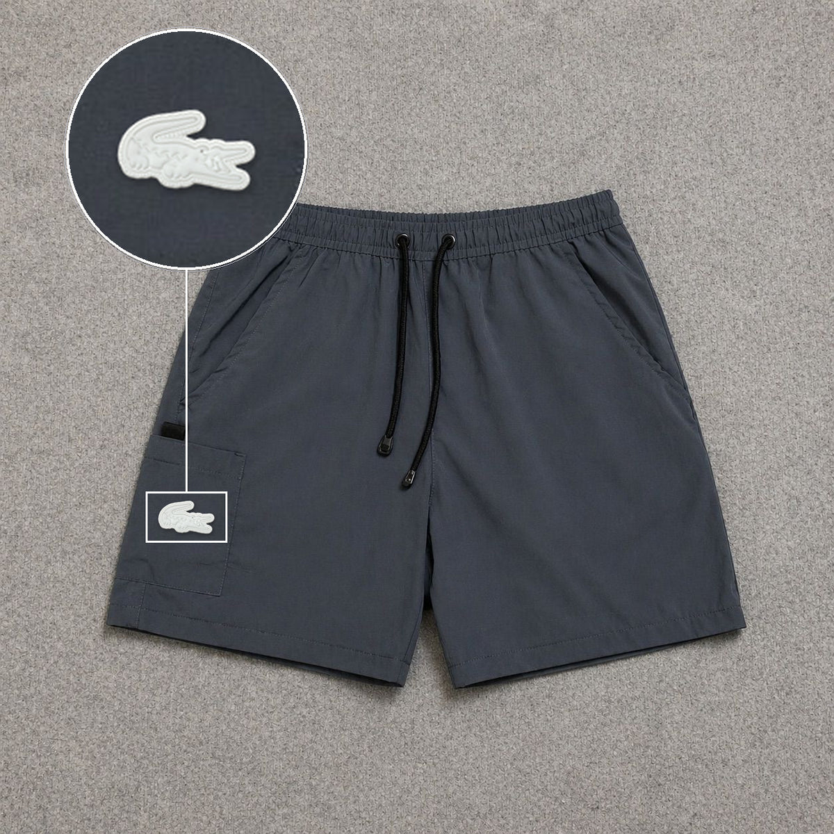 Short Cargo Street com Bolso Funcional Cinza com patch Lacoste Sp Branco