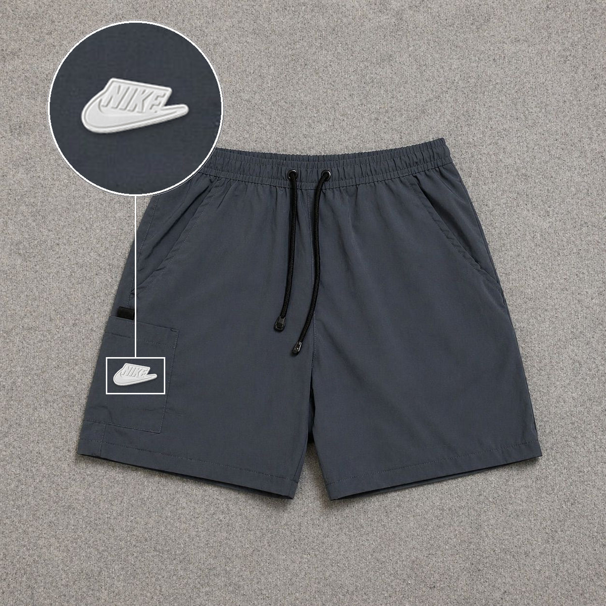 Short Cargo Street com Bolso Funcional Cinza com patch Nike Branco