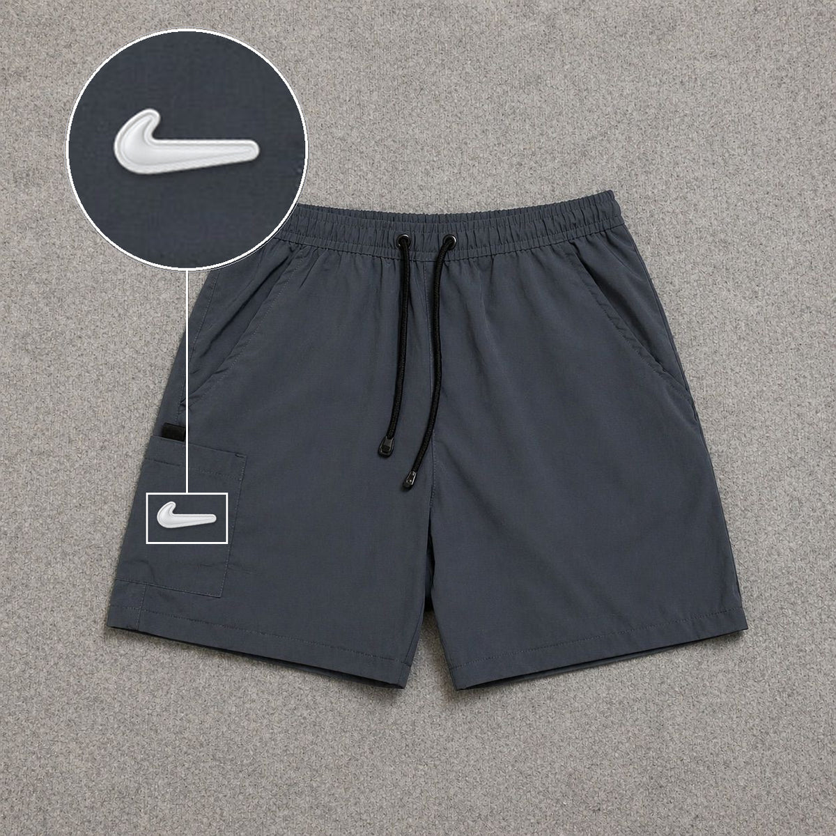 Short Cargo Street com Bolso Funcional Cinza com patch Nike Facao Sp Branca
