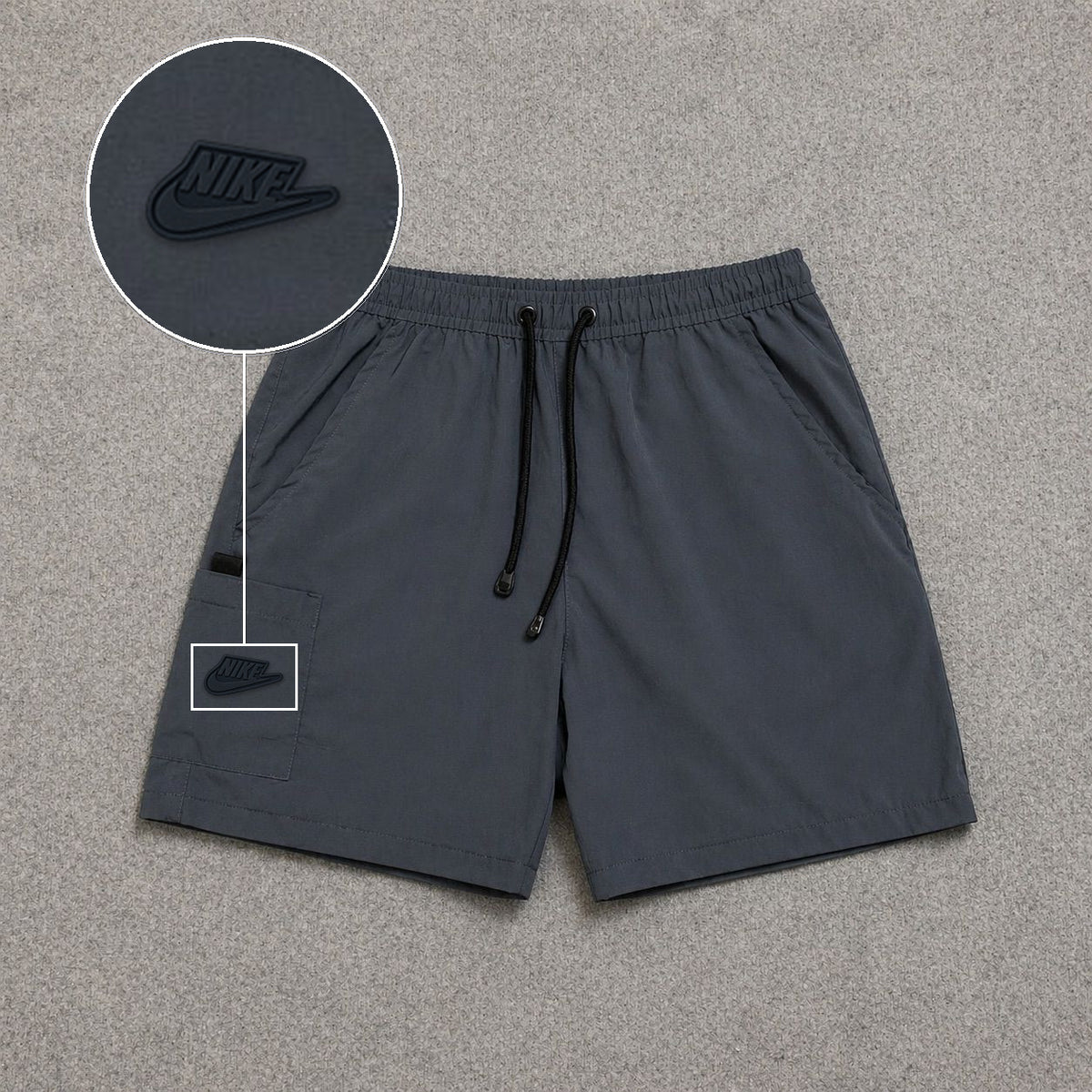 Short Cargo Street com Bolso Funcional Cinza com patch Nike Preto