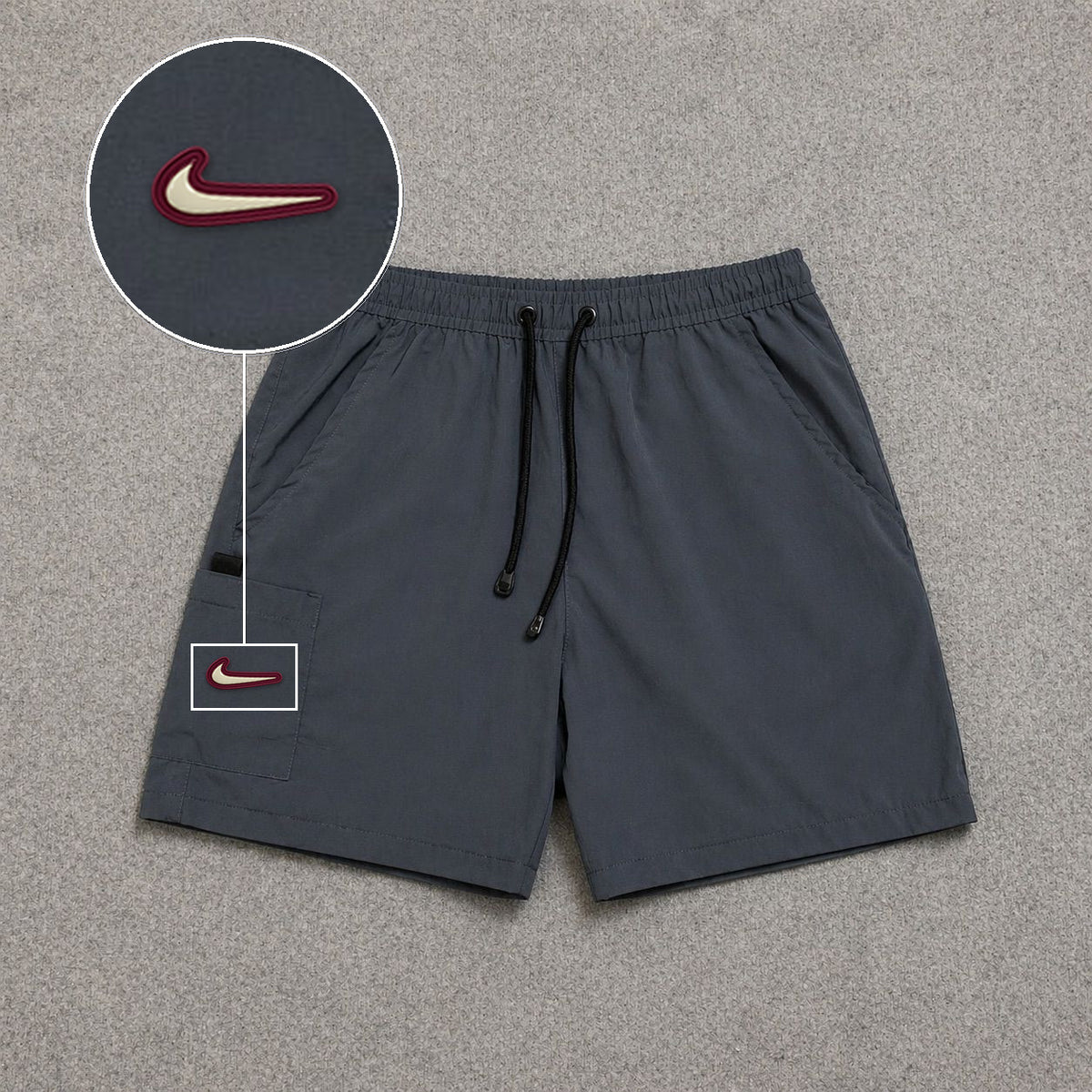 Short Cargo Street com Bolso Funcional Cinza com patch Nike Resinado Marrom
