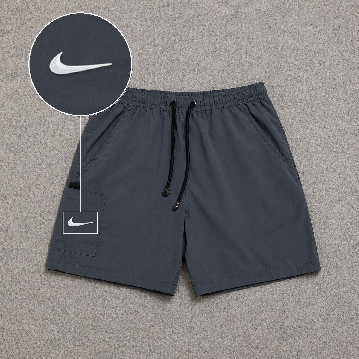 Short Cargo Street com Bolso Funcional Cinza com patch Nike Swoosh Branco