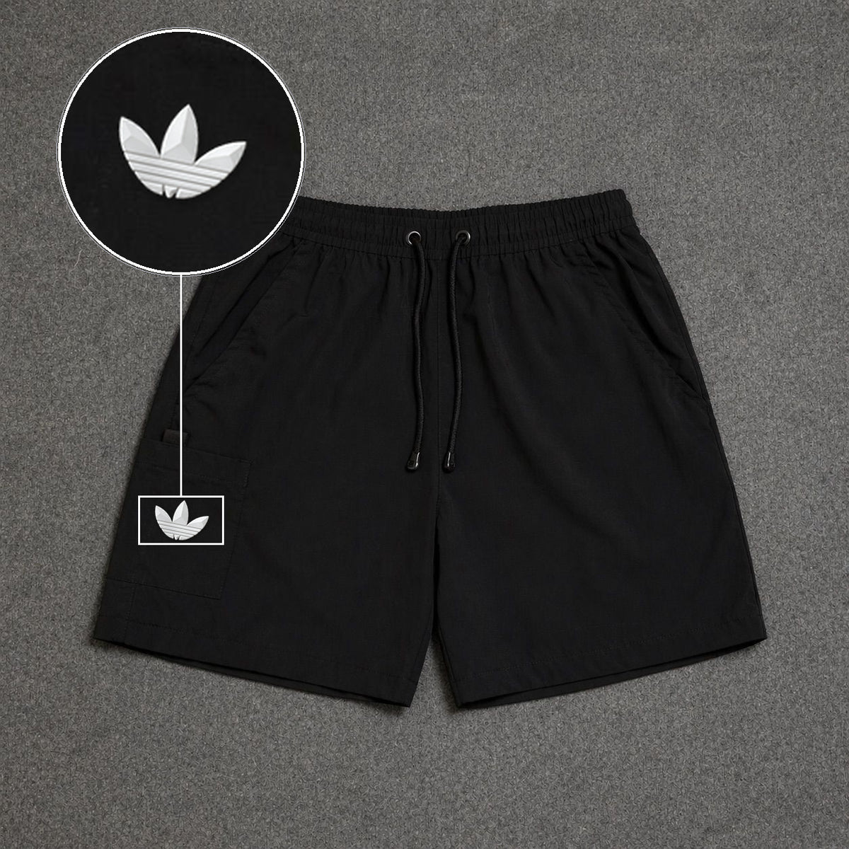 Short Cargo Street com Bolso Funcional Preto com patch Adidas Branco