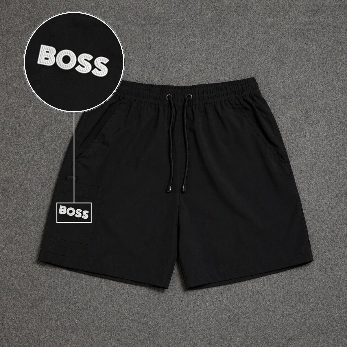 Short Cargo Street com Bolso Funcional Preto com patch Boss Sp Branco