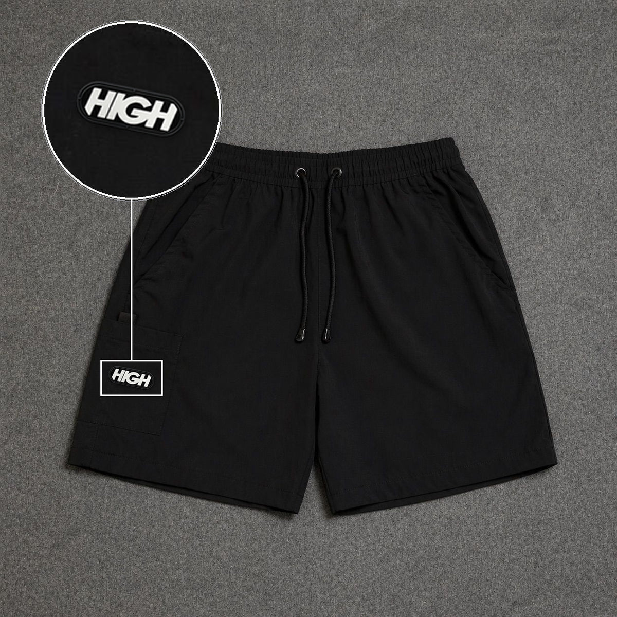 Short Cargo Street com Bolso Funcional Preto com patch High Resina Oval Preta