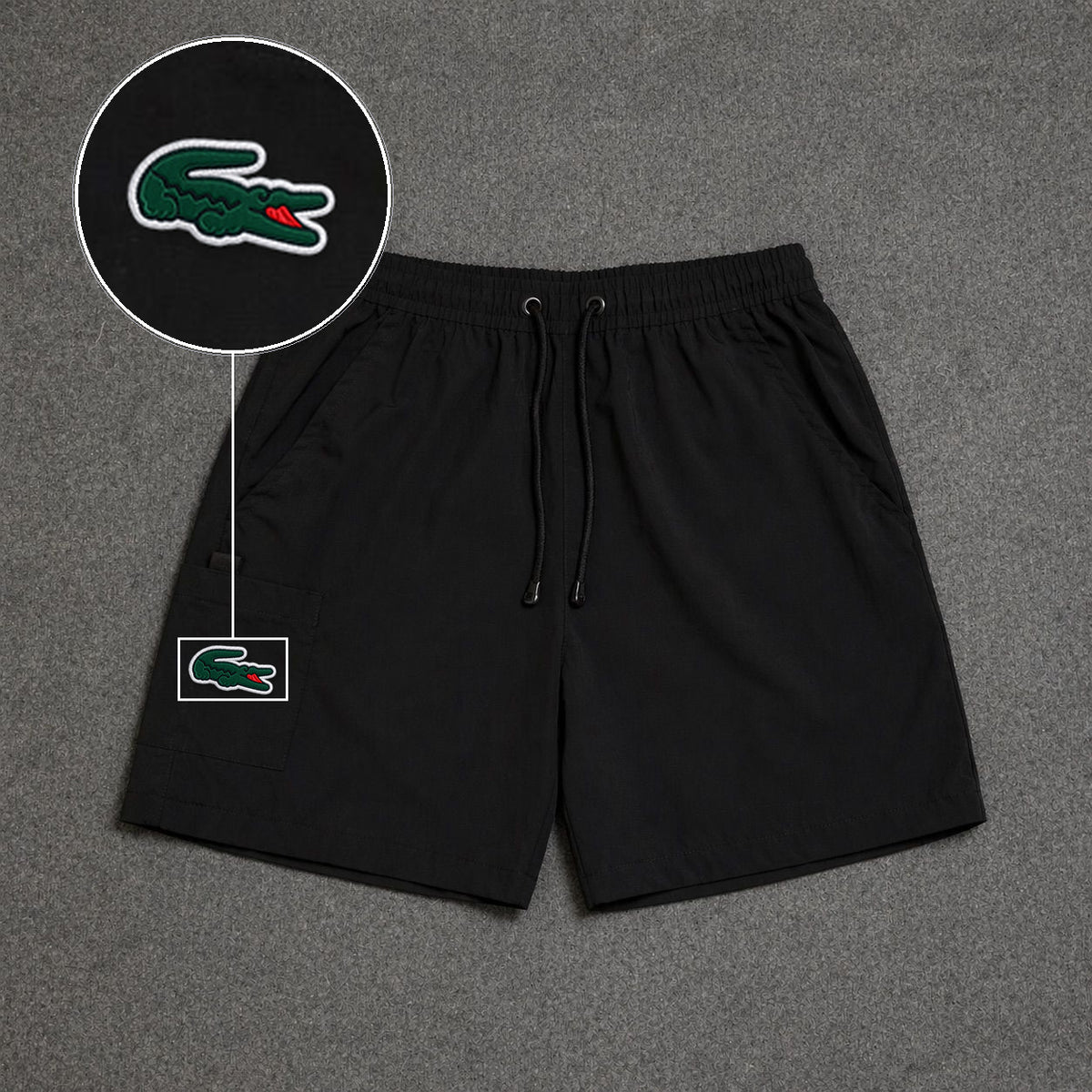 Short Cargo Street com Bolso Funcional Preto com patch Lacoste Sp