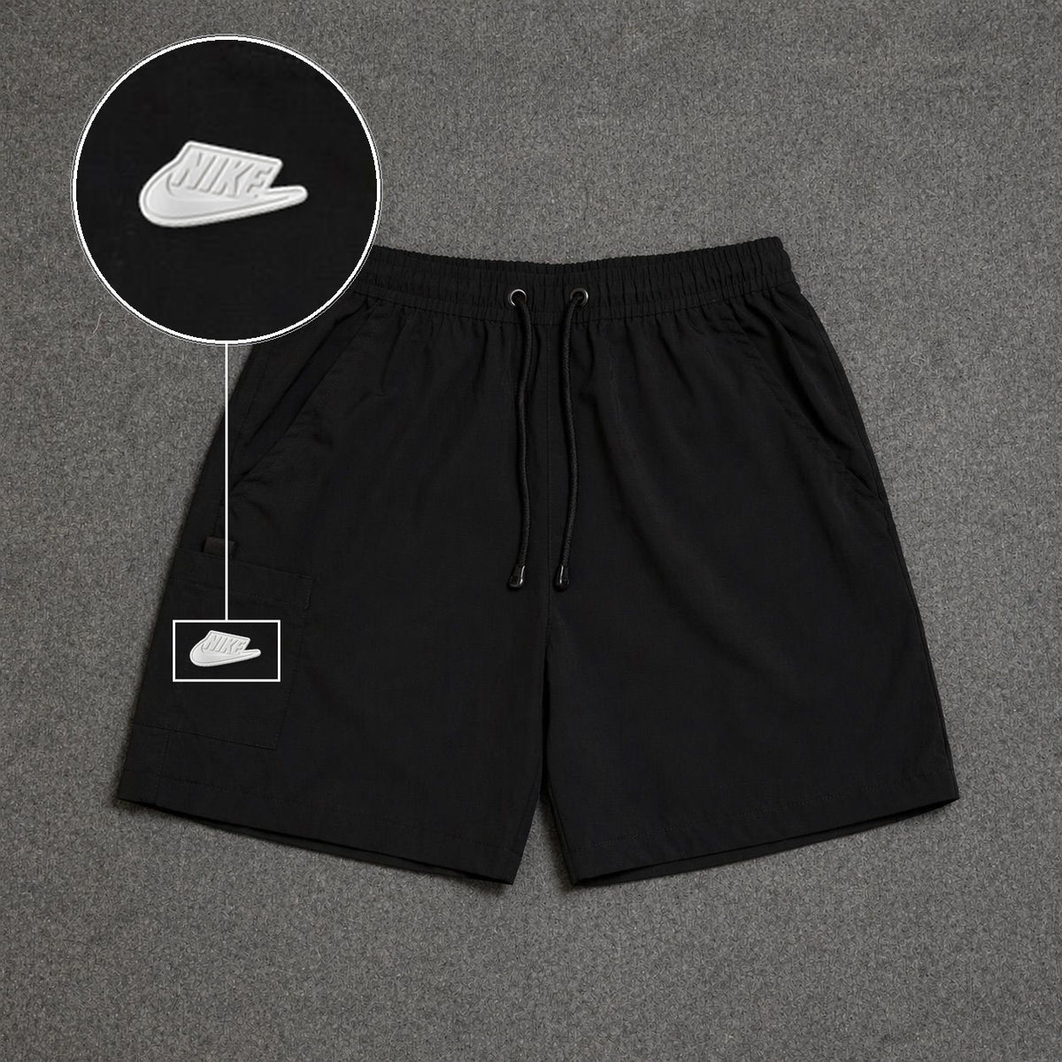 Short Cargo Street com Bolso Funcional Preto com patch Nike Branco
