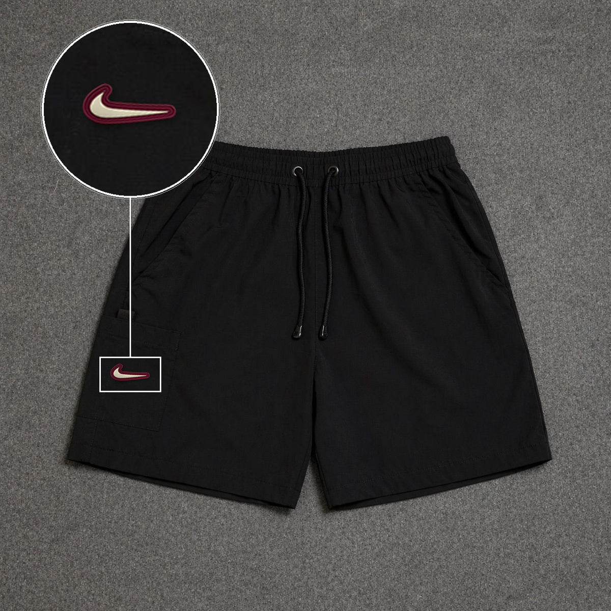 Short Cargo Street com Bolso Funcional Preto com patch Nike Resinado Marrom