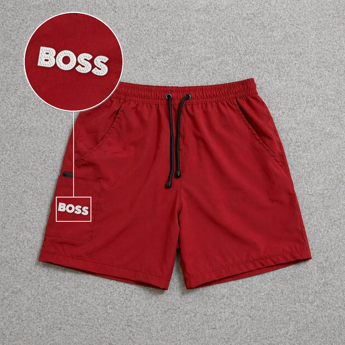 Short Cargo Street com Bolso Funcional Vermelho com patch Boss Sp Branco